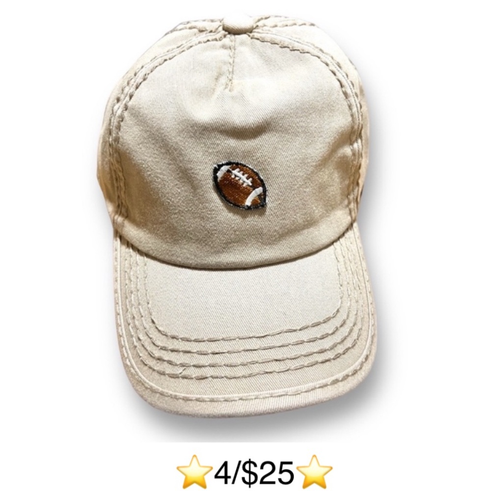 Children’s Hat w/ Football Patch, Opening for use as Ponytail Hat, Unisex, Khaki